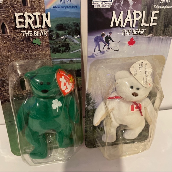 Maple & Erin The Bear -1999 McDonald's Ty Beanie Babies With Rare Errors 1993 - Picture 2 of 6